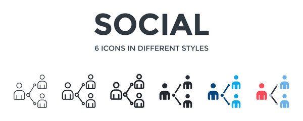 Social  Icon In Different Style Vector Illustration. Designed In Thin Line, Regular Line, Bold Line, Glyph, Color Fill, And Flat Style Can Be Used For Web
