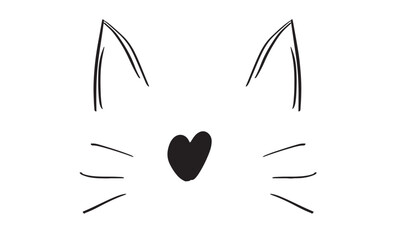 Face cat dog animal pet character cartoon line drawing black color head art heart love funny icon happy cat international print doodle graphic mammal wild element paw tiger pretty baby kid wildlife  © StreetOnCamara