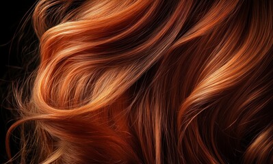 Naklejka premium Close-up of Flowing Red Hair with Highlights on Dark Background