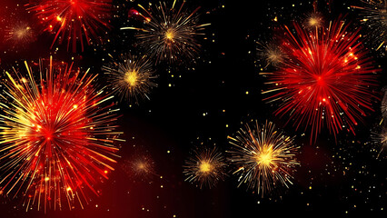 Naklejka premium Happy New Year made of sparkles night dark abstract bright night illustration new year vector spark decoration gold horizontal fireworks, glowing, glistering, gold - metal light - natural phenomenon s