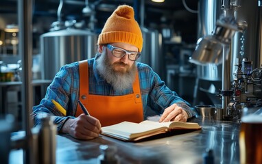 Brewing Industry Professional Takes Notes in a Brewery