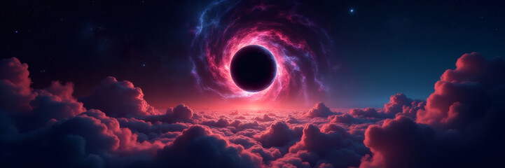 Abstract Space Wallpaper Black Hole with Nebula and Colorful Stars, Cosmic Art, Galaxy Background