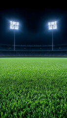 Night stadium, illuminated field, green grass (1)
