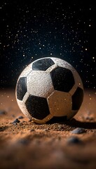 Fototapeta premium Dusty Soccer Ball with Night Field.