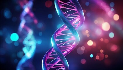 abstract dna double helix in blue and pink colors on a dark background with bokeh lights a futuristic technology concept mrna
