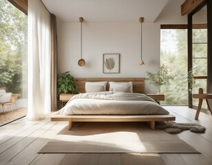 minimalist scandinavian bedroom with natural light