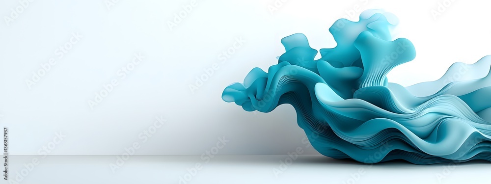 Poster alluring synthetic flows of blue digital waves traversing a minimalist dark and white expanse serene