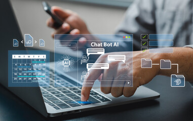 User Interacting with AI Chatbot on Laptop for Productivity Enhancement
