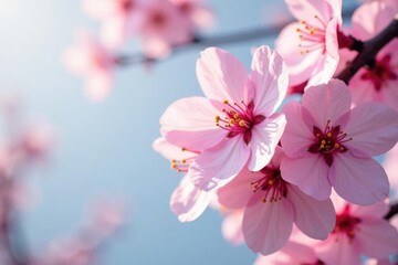 Fototapeta premium Delicate pink sakura blossoms, full bloom, soft petals , design, japanese, bloom