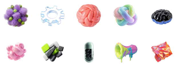 3D Elements Set – Bright Colors, Balloons, Pill, Brain, Foil, Megaphone