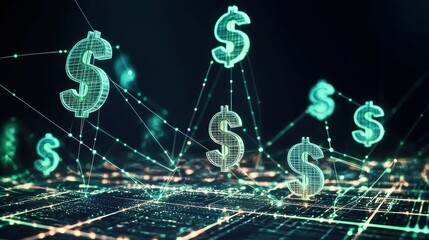 Innovative financial technology systems analyzing cryptocurrency transactions virtual environment digital art abstract view