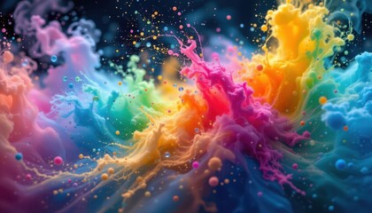 Underwater Color Storm Create an ethereal scene of colorful powders dissolving in water, with flowing movement and soft diffusion that mimic an underwater storm of colors.
