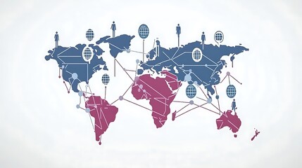 World map illustration showing networks connecting people around the globe