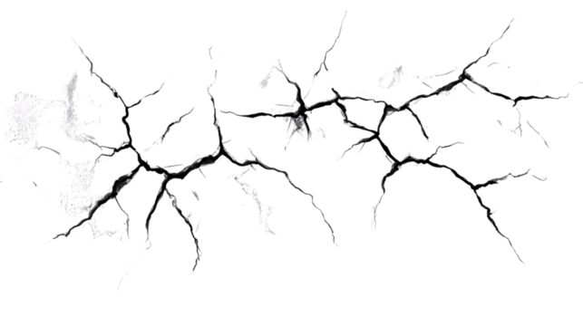 Cracked cement, wall cracks on transparent background