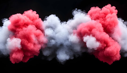 Pink and white smoke clouds against black background