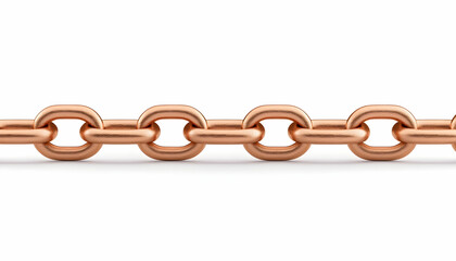 Polished rose gold chain links on white background