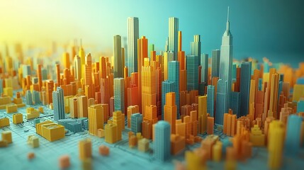 A cityscape made of blocks of different colors