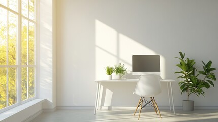 Modern graphic design studio corner showcasing clean, minimalist aesthetics and creative workspace design.