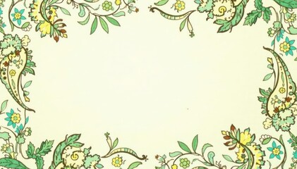 Subtle paisley print in muted greens and creams on a light beige backdrop, background, design element, texture
