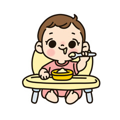  이유식 먹는 귀여운 아기 일러스트