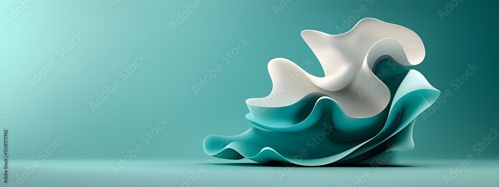 Poster luminous azure digital waveforms undulating with algorithmic geometries flowing across a monochromat