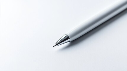 Naklejka premium A pen rests on a pristine surface, embodying simplicity and focus.