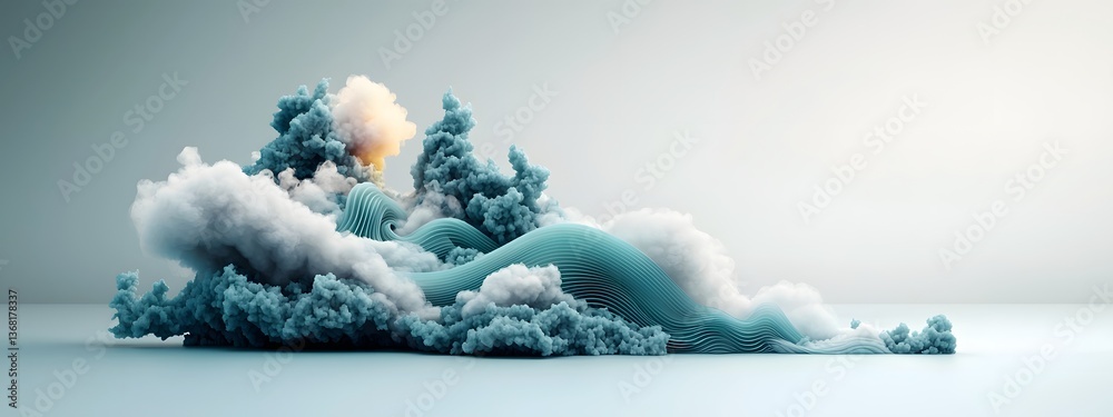 Poster mesmerizing azure digital tides crashing against a stark monochrome horizon evoking the flowing dyna