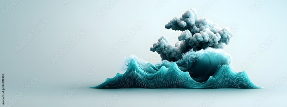 Poster mesmerizing azure digital tides crashing against a stark monochrome horizon evoking the flowing dyna