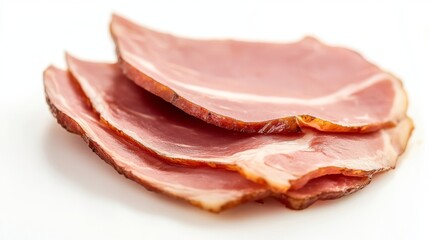 Piece of ham isolated on white background. Meatworks product
