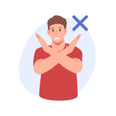 A vector illustration of a man with crossed arms, ideal for negative feedback and disapproval themes.