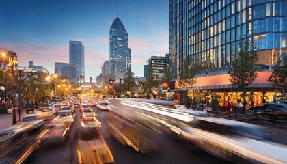 Fototapeta premium cityscape coffee break evening traffic and urban coffee shop