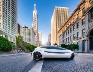 self driving waymo car isolated in format from san francisco street