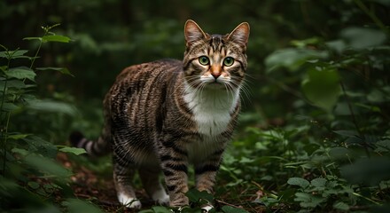 Obraz premium Portrait of a cat in the forest.