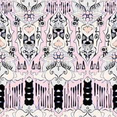 vector seamless ancient flower sword pattern with white and purple color with pink background