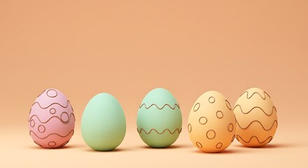 Pastel Easter Eggs in a Row with Decorative Patterns for Celebration
