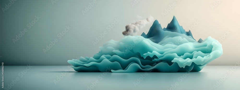 Poster pulsating azure digital waves cascading over monochromatic plane representing the endless flow of te