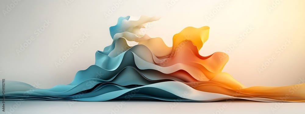 Poster pulsating azure digital waves dynamic geometric patterns and minimalist monochrome landscape with fu