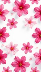 Vibrant seamless flower pattern with pink petals on a white background, print, textile, colorful