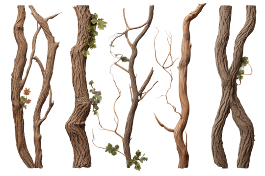 Verschiedene Baumrinden und Lianen mit Ästen PNG mit transparentem Hintergrund

