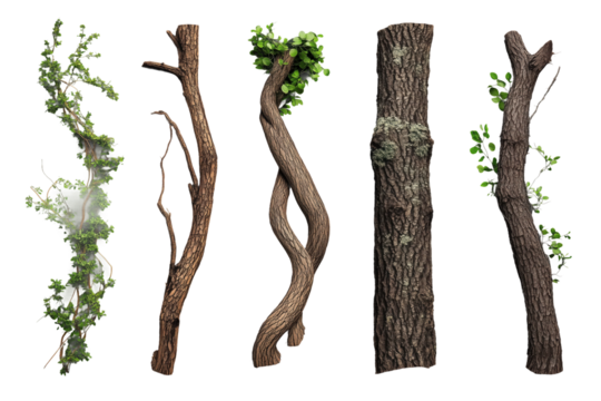 Verschiedene Baumrinden und Lianen mit Ästen PNG mit transparentem Hintergrund

