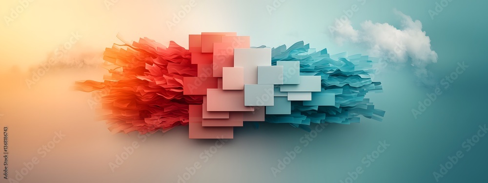 Poster shimmering azure digital pulses of generative algorithmic compositions prismatic geometric tessellat