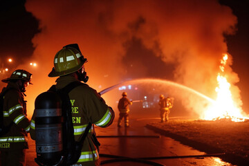 firefighter spraying water on a fire