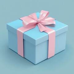 Obraz premium Gift box with ribbon and bow on . Concept of greeting design for Birthday, Merry Christmas, New Year, holiday, anniversary, valentine, surprise, congratulation or wedding.