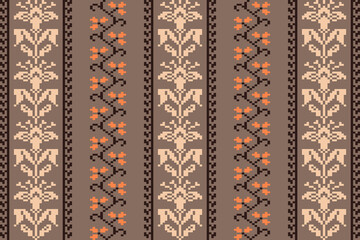 Tribal motif on geometic background.Colorful geometric embroidery traditional ethnic pixel art pattern.Aztec style.Design for texture,fabric,cloting,carpet,knitewar,wrapping,batik,scarf,vector