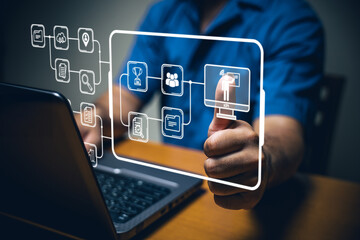 Fototapeta premium Digital innovation showcase professional using technology for data management office graphic illustration modern focused view