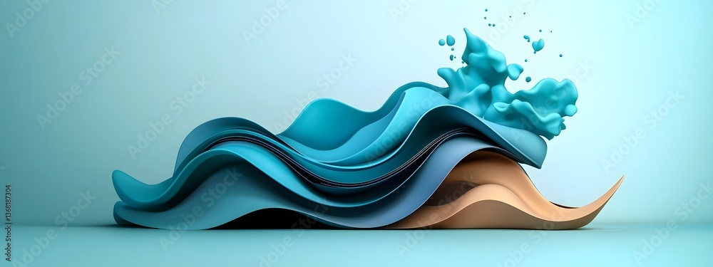 Poster shimmering azure digital waveforms undulating across a sleek minimalist landscape embodying the unst