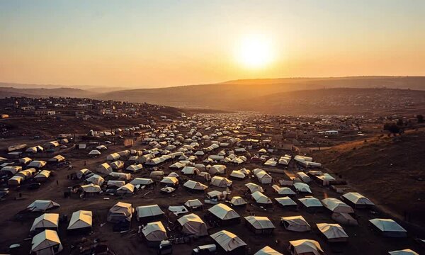 Top View of Refugee Camp on World Refugee Day Showing Living Conditions Made with Generative AI Technology