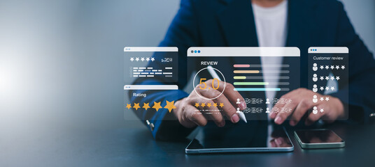 Customer review satisfaction feedback survey concept, Customer can evaluate quality of service...
