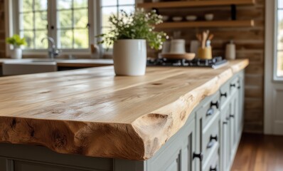 Natural wooden kitchen island detail