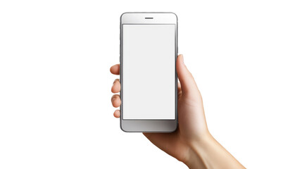 hand holding smart phone with blank screen